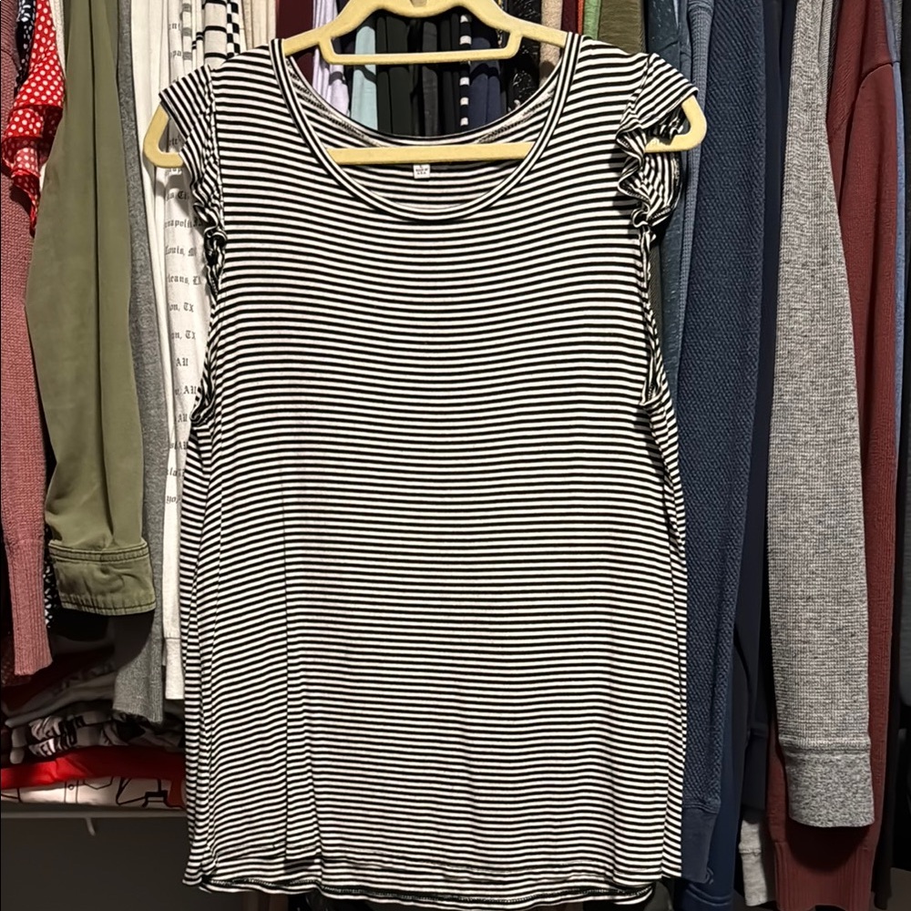 White Birch Black and White Ruffled Tank Top